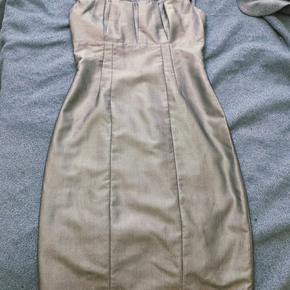 Calvin Klein Collection Metallic Silver Fitted Sheath Mini Dress Sz4